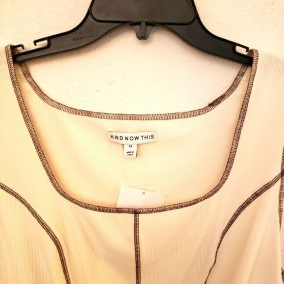 And Now This Cream Brown Trimmed Corset Style Crop Top Size Jr. Plus 2X NWT - Picture 3 of 9